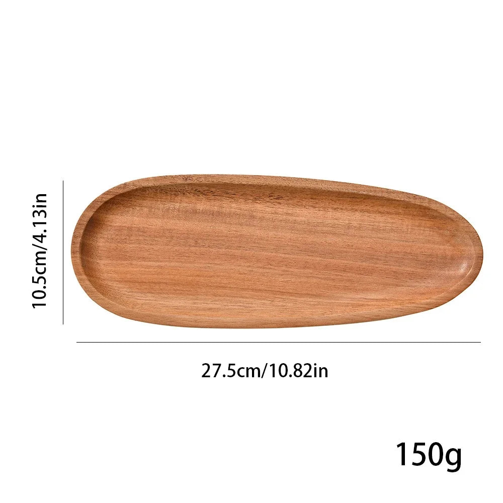1Pc Oval Tray Food Serving Plate Acacia Wood Snack Deseert Plate Teaboard Natural Tea Food Server Dishes Drink Platter
