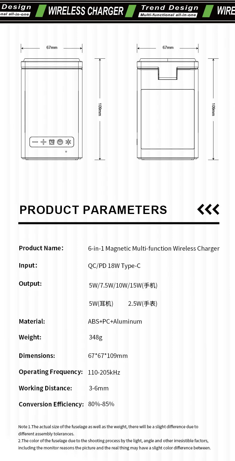 6-in-1 Magnetic Wireless Charging Station with Bluetooth Speaker, Alarm Clock, for IPhone, AirPods, IWatch-Multifunction Charger