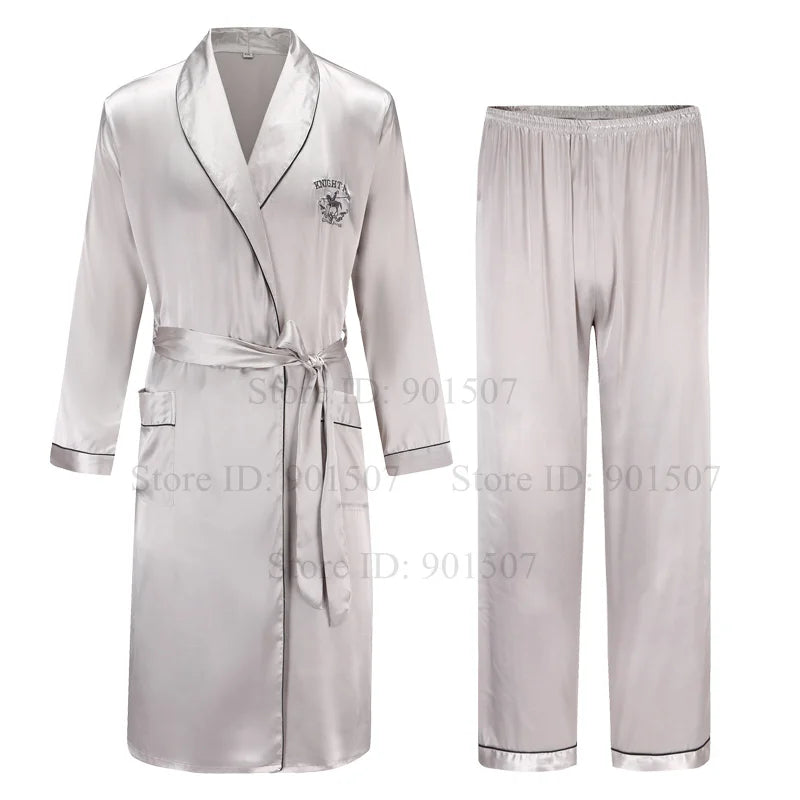 Men Homewear Leisure Sleeprobes Satin Robe Summer Spring Nightwear Male Casual Kimono Bathrobe Ice Silk Sleepwear Nightgown