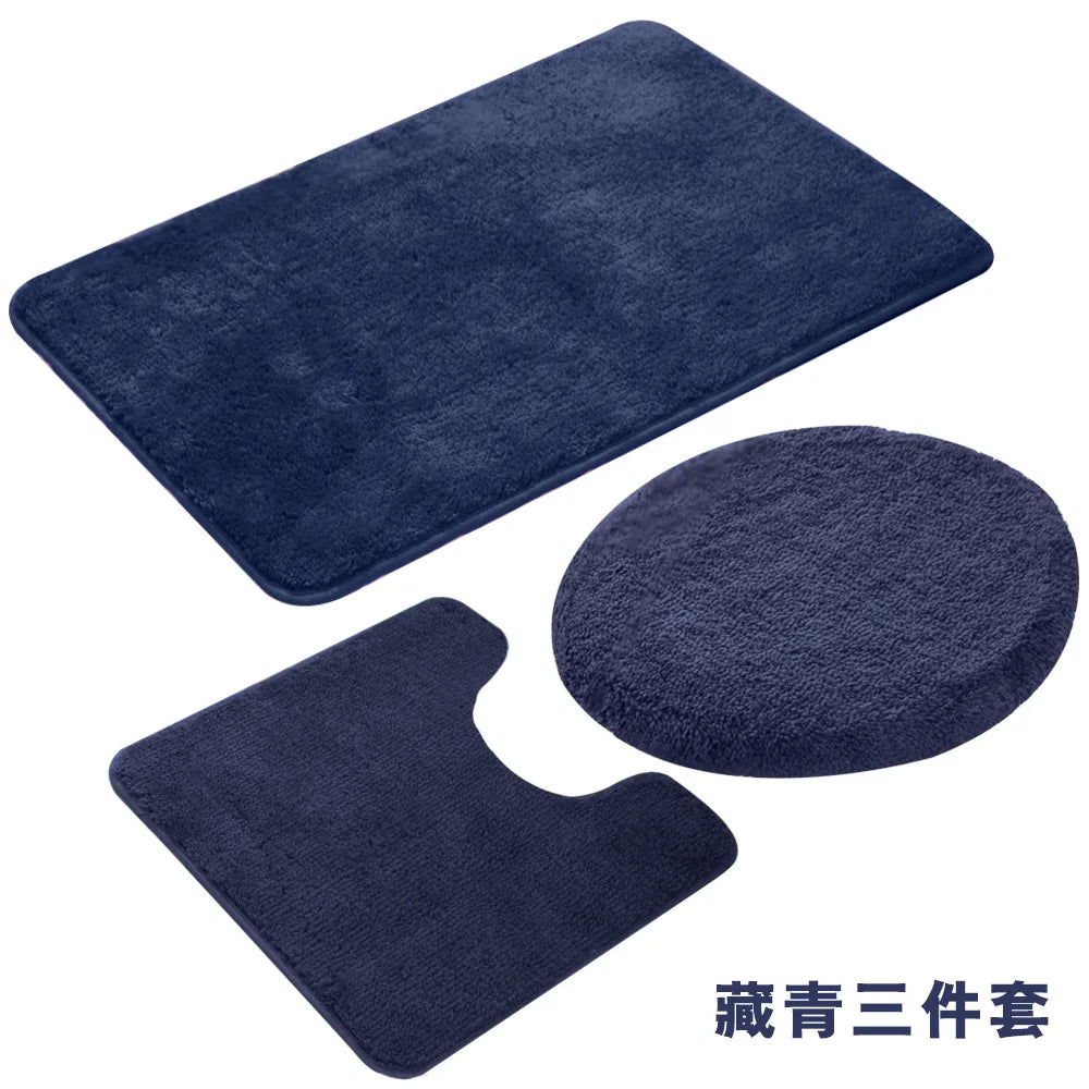 3 Pieces Toilet Three-Piece Non-Slip Mat Bathroom Absorbent Set Bathroom Toilet Carpet Bathroom Solid Color Microfiber Bath Rug
