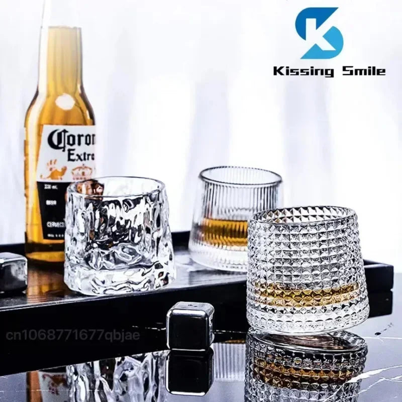 Creative Whiskey Glasses Durable Spinning Glassware Cocktails Wine Brandy Cup Water Juice Tea Mug Party Drinking Glass Tumbler