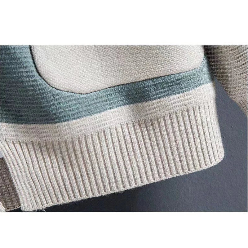 Korean Fashion Spring Autumn New Cardigan Sweaters Coats Men's V-Neck Contrast Color Pockets Loose Long Sleeve Knitted Jackets