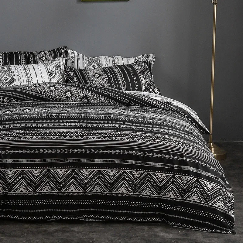 Bohon Paisley Duvet Cover Set Black White Print 3pcs Bedding Sets Luxury Pillow Case Queen and King Size Cotton Bedding Sets