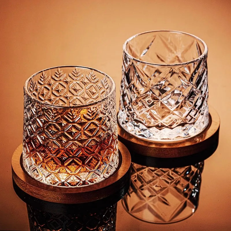 Tumbler Whiskey Glass with Base Crystal Whiskey Glasses Rotating Spinning Wine Brandy Glass Cup Drinkware for Bar Home