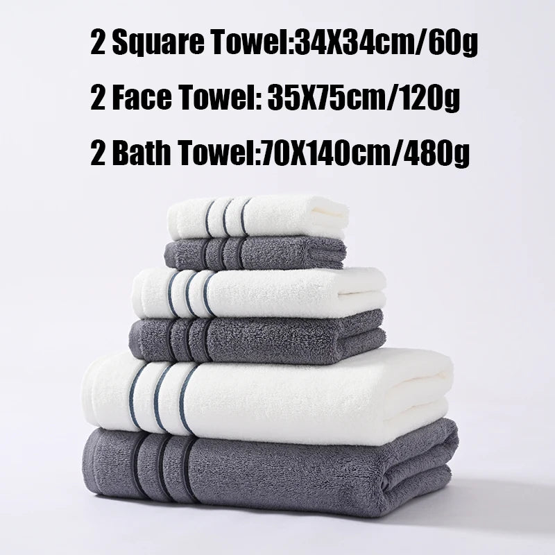 6/8PCS Bath Towel Set Adult Bathroom Cotton Super Absorbent 2 Wash Towel 2 Hand Towel 2 Bath Towel Hotel Spa Beauty Salon Grey