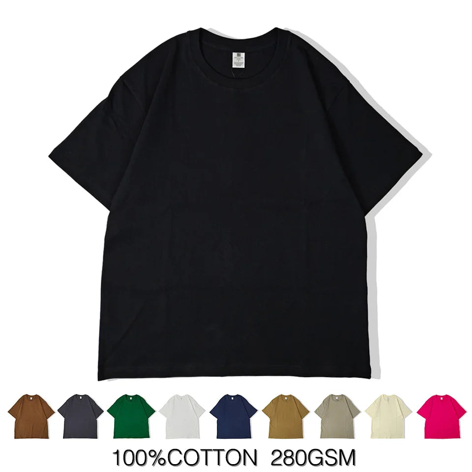 280GSM New Summer 100%Cotton T Shirts Men Casual Short Sleeve Cotton Crew Neck Soft Plain T-Shirt Men's Loose Fit Tee Shirt Tops