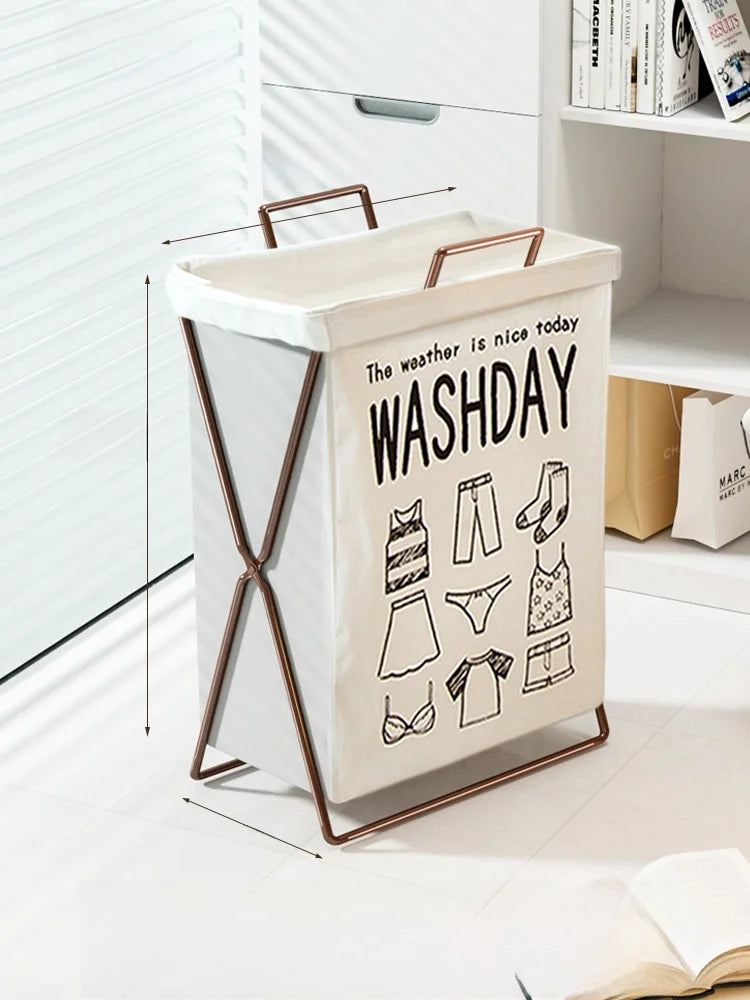 Trendy Foldable Laundry Basket with Lid for Home Batoom Dir Clothes Hamper Iron Material Japanese Sle Storage Basket