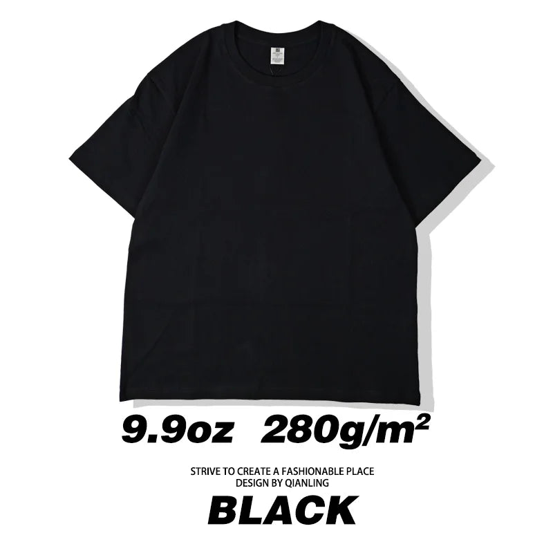 280GSM New Summer 100%Cotton T Shirts Men Casual Short Sleeve Cotton Crew Neck Soft Plain T-Shirt Men's Loose Fit Tee Shirt Tops