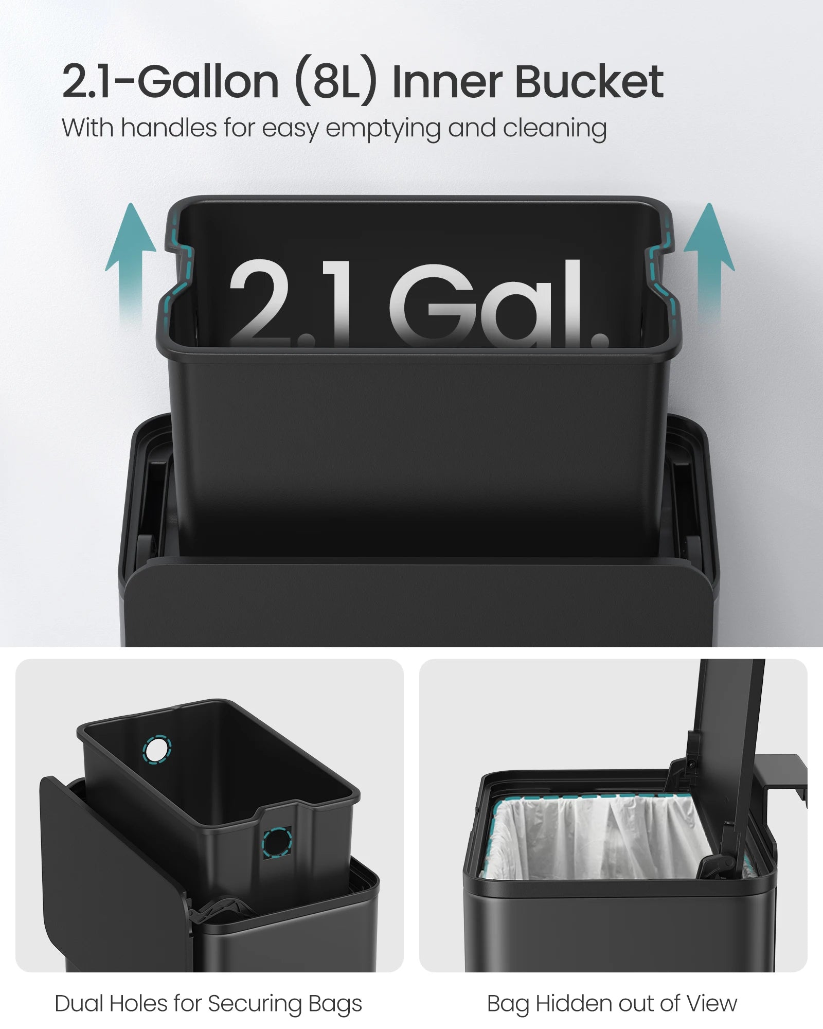 SONGMICS Hanging Kitchen Bin, 2.1-Gallon (8 L) Steel Trash Bin with Lid for Food Waste