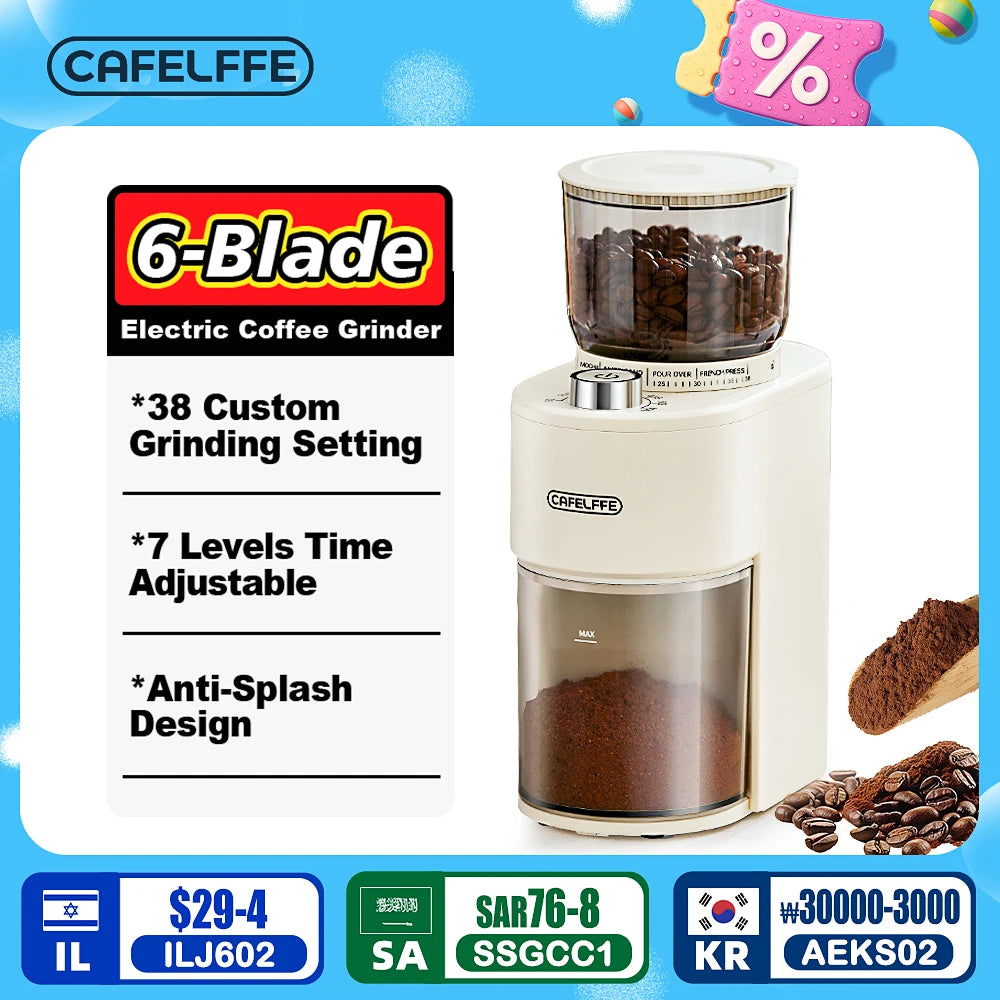 Cafelffe Anti-static Coffee Grinder Adjustable Burr Mill with 38 Grind Settings Electric Coffee Bean Grinder for Espresso,220V