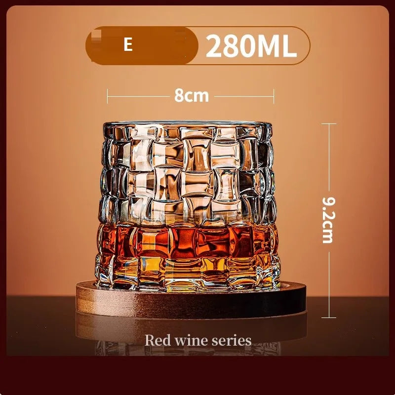 Tumbler Whiskey Glass with Base Crystal Whiskey Glasses Rotating Spinning Wine Brandy Glass Cup Drinkware for Bar Home