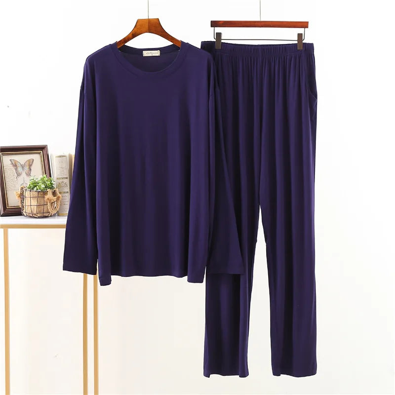 Modal Cotton Pajamas Suit Men Spring Autumn Long-sleeved Youth Middle-aged Loose Fit Plus Size Loungewear Thin Sleepwear Male