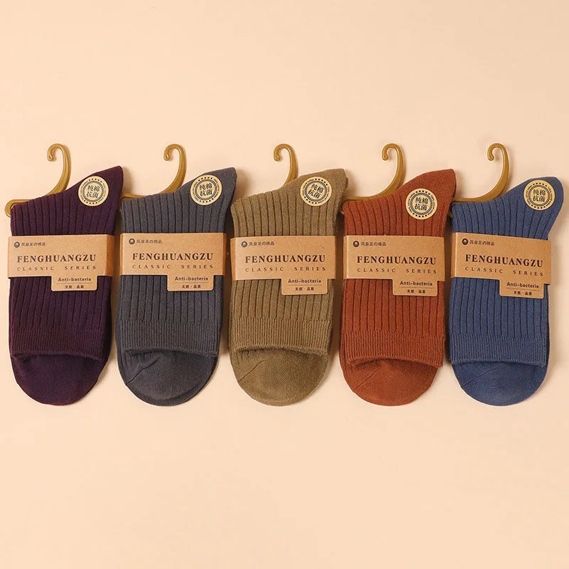 5 Pairs High Quality Autumn And Winter Men Cotton Socks Sweat Absorbing Odor-proof And Wear Resistant Solid Color Business Socks