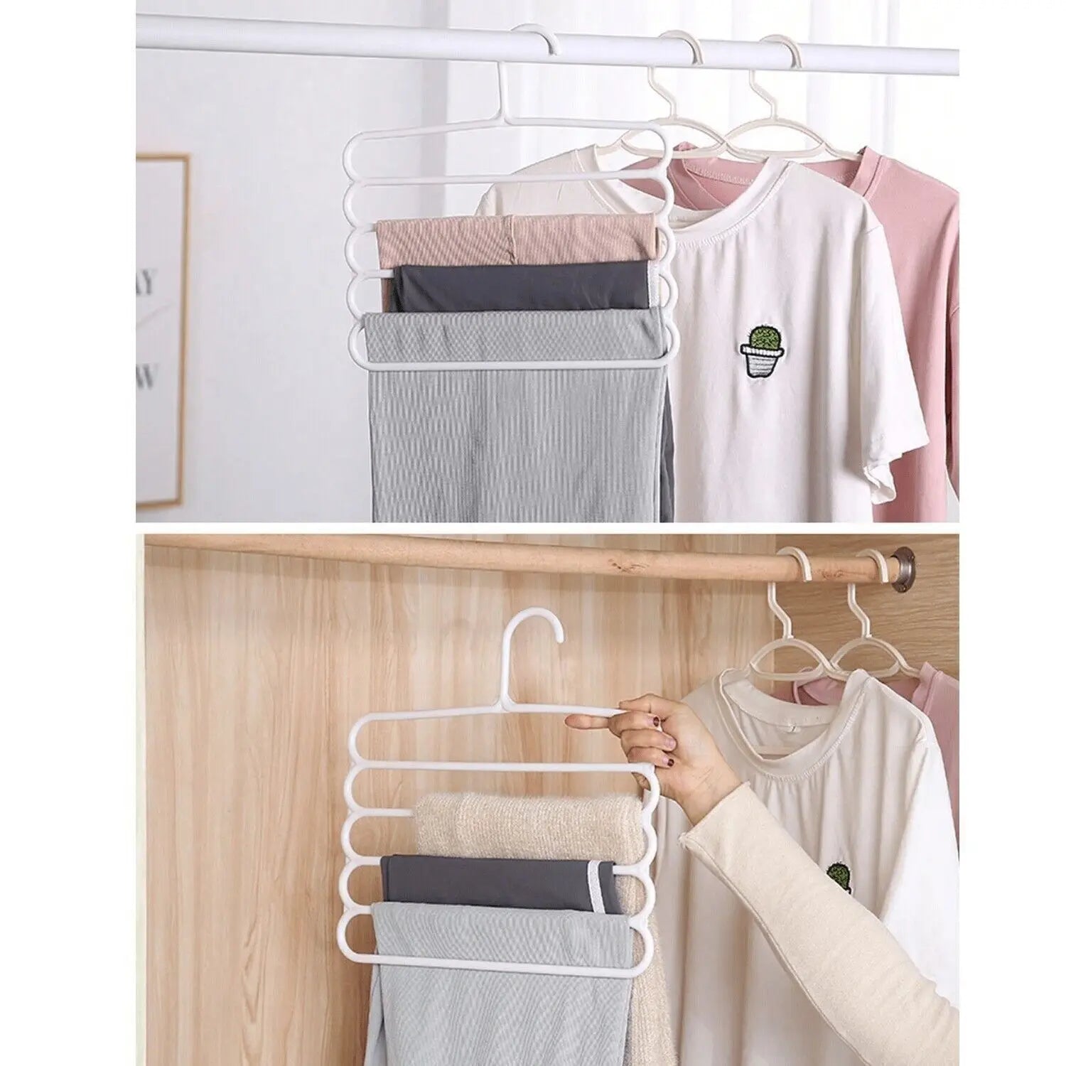 5/10PCS Multi Layer Clothes Pants Trouser Hanger Storage Closet Space Organizer