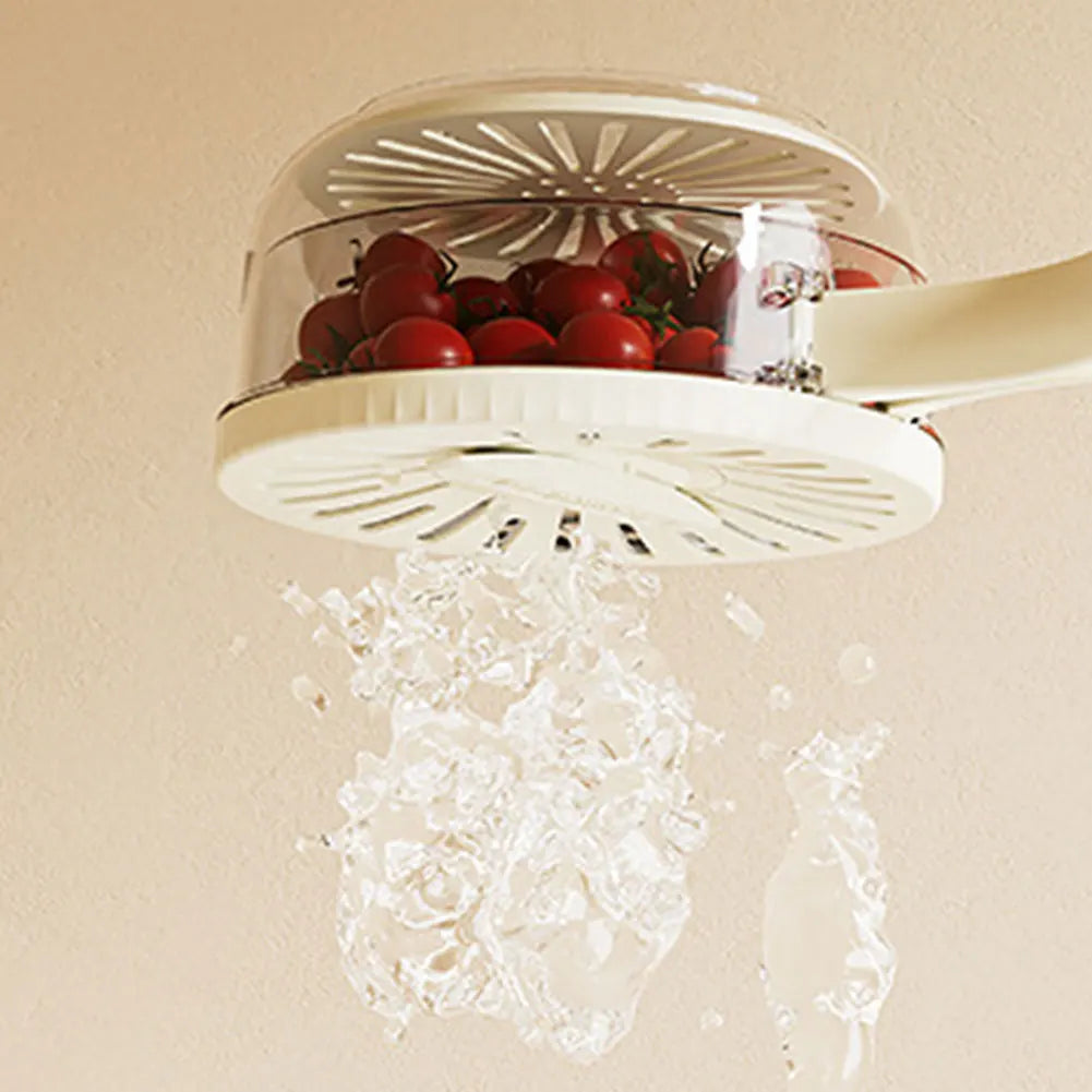 Fruit Drain Basket Strainer with Lid Foldable Handle Cleaning Colanders for Salad Mixing Vegetable Washing Bowl Food Storage