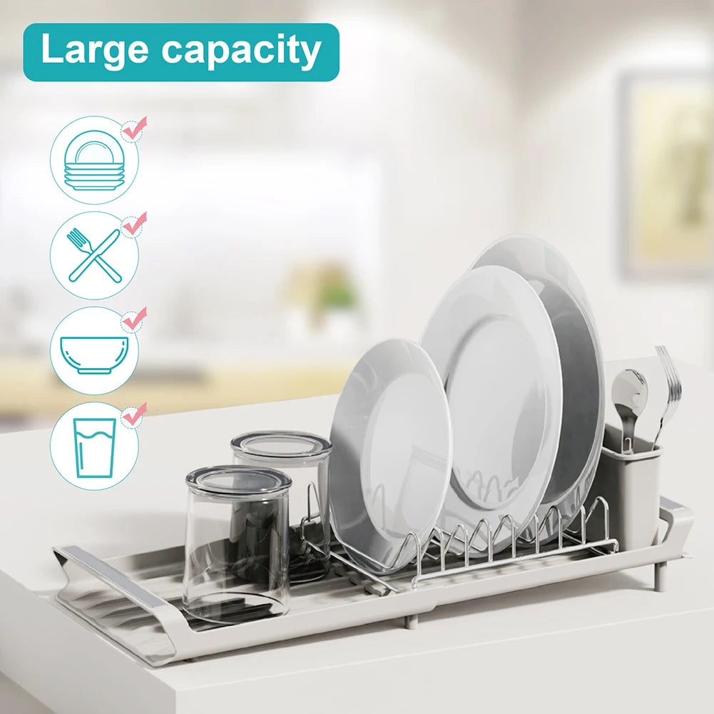 1PCS Dish Drying Rack Kitchen Utensils Drainer Rack With Drain Basket Countertop Dinnerware Organizer Kitchen Storage Rack