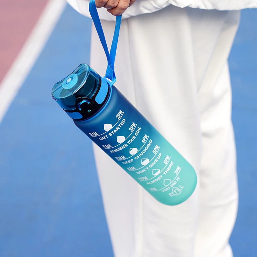 1000ml Frosted Gradient Cup with Handle Sport Water Bottle Large Capacity Time Scale Water Cup for Fitness Yoga
