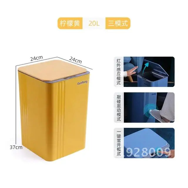 20L Smart Induction Trash Can Kitchen Bathroom Waterproof Automatic Cleaning Dustbin Trash Smart LED Home Sensor Bin with Light