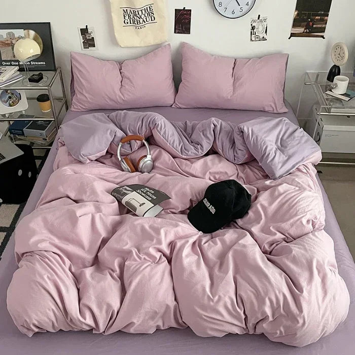 2025 new class A can sleep naked washed cotton solid color sheets student dormitory simple double-spell four-piece bedding