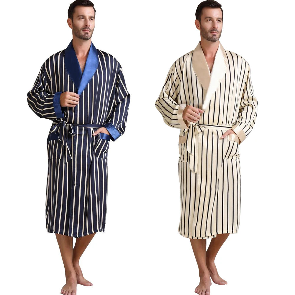 Mens Silk Satin Pajamas Pajama Pyjamas Sleepwear Robe Robes Nightgown  Loungewear  U.S.S  M  L XL 2XL 3XL Plus  Striped_ Gifts